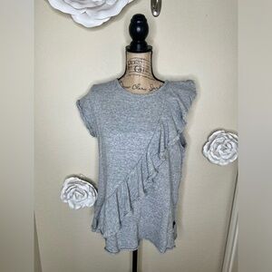 Anthropologie Deletta Choral Asymmetrical Ruffle Light Gray Top Sz Large